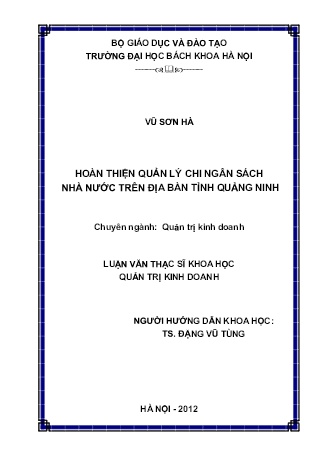 Luận văn Hoàn thiện quản lý chi ngân sách nhà nước trên địa bàn tỉnh Quảng Ninh Luận văn Hoàn thiện quản lý chi ngân sách nhà nước trên địa bàn tỉnh Quảng Ninh