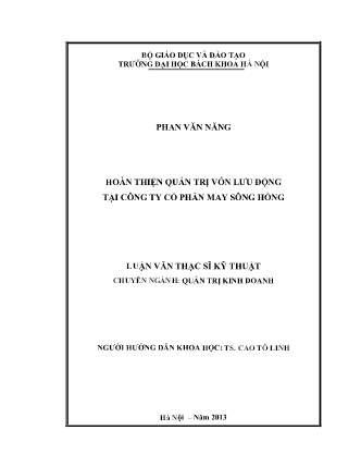 Luận văn Hoàn thiện quản trị vốn lưu động tại Công ty cổ phần may Sông Hồng