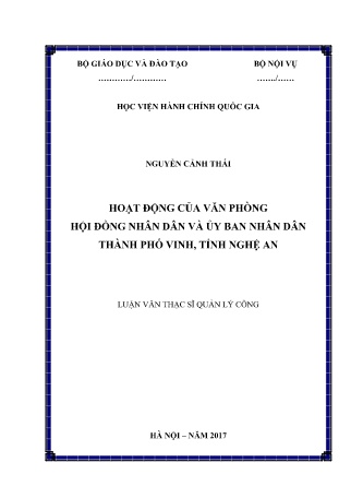 Luận văn Hoạt động của văn phòng hội đồng nhân dân và ủy ban nhân dân Thành phố Vinh, tỉnh Nghệ An