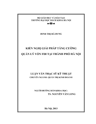 Luận văn Kiến nghị giải pháp tăng cường quản lý vốn FDI tại Thành phố Hà Nội