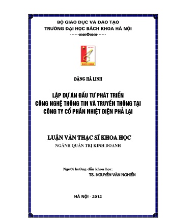 Luận văn Lập dự án đầu tư phát triển công nghệ thông tin và truyền thông tại Công ty cổ phần nhiệt điện Phả Lại Luận văn Lập dự án đầu tư phát triển công nghệ thông tin và truyền thông tại Công ty cổ phần nhiệt điện Phả Lại