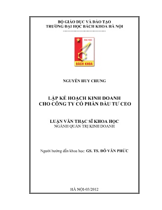 Luận văn Lập kế hoạch kinh doanh cho Công ty cổ phần đầu tư CEO