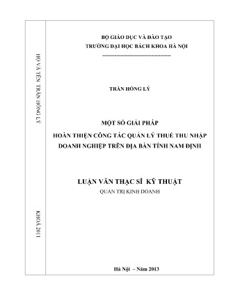 Luận văn Một số giải pháp hoàn thiện công tác quản lý thuế thu nhập doanh nghiệp trên địa bàn tỉnh Nam Định