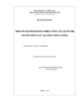 Luận văn Một số giải pháp hoàn thiện công tác quản trị nguồn nhân lực tại viện năng lượng