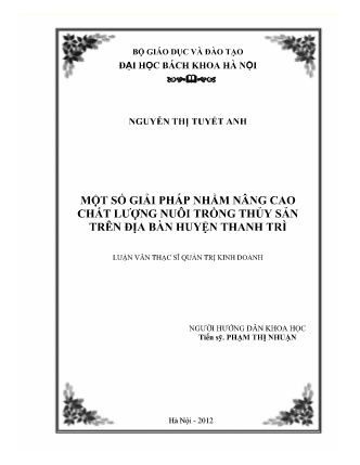Luận văn Một số giải pháp nâng cao chất lượng nuôi trồng Thủy sản (NTTS) tại huyện Thanh Trì, Thành phố Hà Nội