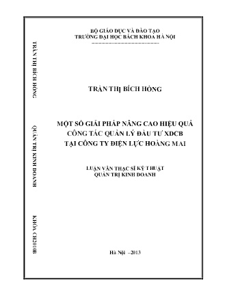 Luận văn Một số giải pháp nâng cao hiệu quả công tác quản lý đầu tư XDCB tại Công ty Điện lực Hoàng Mai