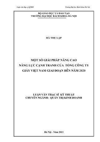 Luận văn Một số giải pháp nâng cao năng lực cạnh tranh của Tổng công ty giấy Việt Nam giai đoạn đến năm 2020