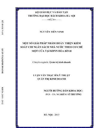 Luận văn Một số giải pháp nhằm hoàn thiện kiểm soát chi ngân sách nhà nước theo cơ chế một cửa tại KBNN Hòa Bình