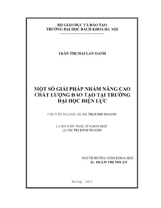 Luận văn Một số giải pháp nhằm nâng cao chất lượng đào tạo tại Trường Đại học Điện Lực Luận văn Một số giải pháp nhằm nâng cao chất lượng đào tạo tại Trường Đại học Điện Lực