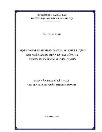 Luận văn Một số giải pháp nhằm nâng cao chất lượng đội ngũ cán bộ quản lý tại Công ty tuyển than Hòn Gai - Vinacomin