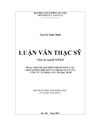 Luận văn Một số giải pháp nhằm nâng cao chất lượng đội ngũ cán bộ quản lý của Công ty cổ phần May Quảng Ninh Luận văn Một số giải pháp nhằm nâng cao chất lượng đội ngũ cán bộ quản lý của Công ty cổ phần May Quảng Ninh