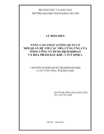 Luận văn Nâng cao chất lượng quản lý mối quan hệ với các nhà cung ứng của Tổng công ty Dung dịch khoan và Hoá phẩm Dầu khí - CTCP (DMC)