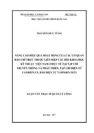 Luận văn Nâng cao hiệu quả hoạt động của các cơ quan báo chí trực thuộc liên hiệp các hội khoa học kỹ thuật Việt Nam (Thực tế tại tạp chí truyền thống và phát triển, tạp chí điện tử Vanhien.vn, báo điện tử Tamnhin.net) Luận văn Nâng cao hiệu quả hoạt động của các cơ quan báo chí trực thuộc liên hiệp các hội khoa học kỹ thuật Việt Nam (Thực tế tại tạp chí truyền thống và phát triển, tạp chí điện tử Vanhien.vn, báo điện tử Tamnhin.net)