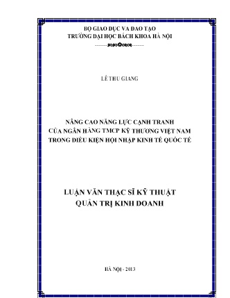 Luận văn Nâng cao năng lực cạnh tranh của Ngân hàng TMCP Kỹ thương Việt Nam trong điều kiện hội nhập kinh tế quốc tế