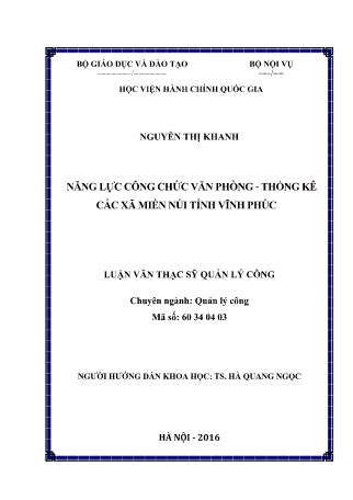 Luận văn Năng lực công chức văn phòng - Thống kê các xã miền núi tỉnh Vĩnh Phúc Luận văn Năng lực công chức văn phòng - Thống kê các xã miền núi tỉnh Vĩnh Phúc