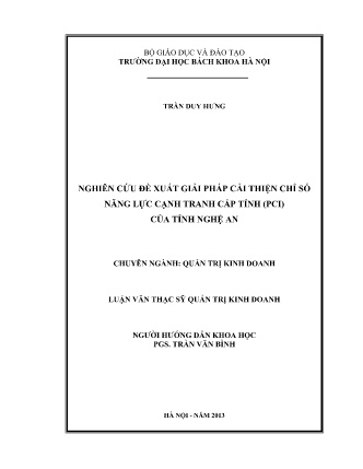 Luận văn Nghiên cứu đề xuất giải pháp cải thiện chỉ số năng lực cạnh tranh cấp tỉnh (PCI) của tỉnh Nghệ An