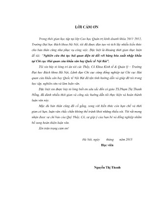 Luận văn Nghiên cứu thủ tục Hải quan điện tử đối với hàng hóa xuất nhập khẩu tại Chi cục Hải quan cửa khẩu sân bay Quốc tế Nội Bài