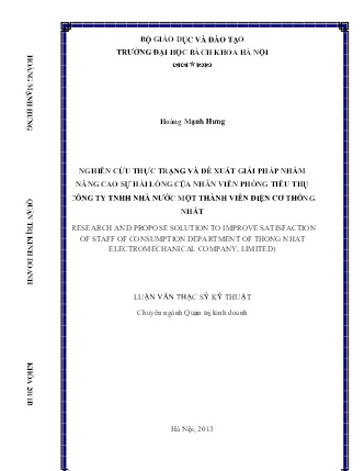 Luận văn Nghiên cứu thực trạng và đề xuất giải pháp nhằm nâng cao sự hài lòng của nhân viên phòng tiêu thụ Công ty TNHH Nhà nước một thành viên điện cơ Thống Nhất