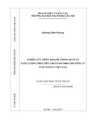 Luận văn Nghiên cứu triển khai hệ thống quản lý năng lượng theo tiêu chuẩn ISO 50001 cho Công ty Ô tô Toyota Việt Nam