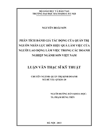 Luận văn Phân tích đánh giá tác động của quản trị nguồn nhân lực đến hiệu quả làm việc của người lao động làm việc trong các doanh nghiệp ngành sơn Việt Nam