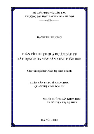 Luận văn Phân tích hiệu quả dự án đầu tư xây dựng Nhà máy sản xuất phân bón Luận văn Phân tích hiệu quả dự án đầu tư xây dựng Nhà máy sản xuất phân bón
