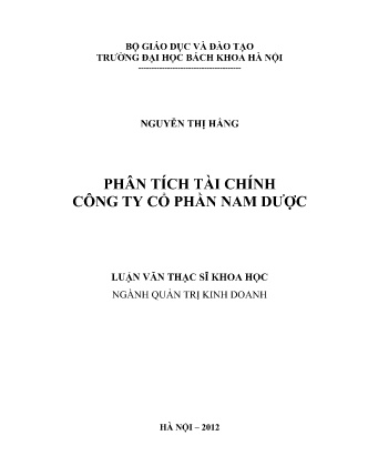 Luận văn Phân tích tài chính Công ty cổ phần Nam Dược Luận văn Phân tích tài chính Công ty cổ phần Nam Dược