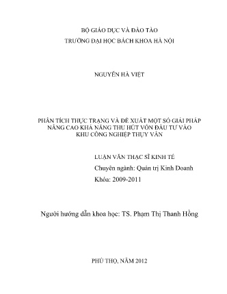 Luận văn Phân tích thực trạng và đề xuất một số giải pháp nâng cao khả năng thu hút vốn đầu tư vào khu công nghiệp Thụy Vân