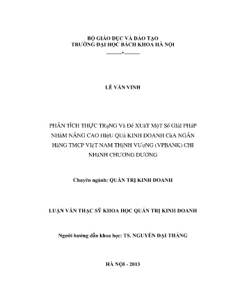 Luận văn Phân tích thực trạng và đề xuất một số giải pháp nhằm nâng cao hiệu quả kinh doanh của VPBank Chương Dương