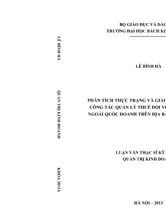 Luận văn Phân tích thực trạng và giải pháp hoàn thiện công tác quản lý thuế đối với doanh nghiệp ngoài quốc doanh trên địa bàn tỉnh Nam Định