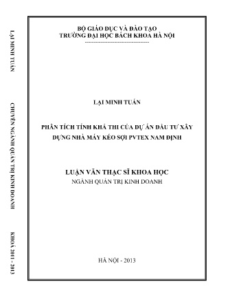 Luận văn Phân tích tính khả thi của dự án đầu tư xây dựng nhà máy kéo sợi PVTEX Nam Định
