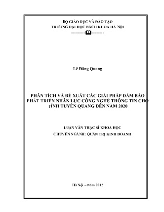 Luận văn Phân tích và đề xuất các giải pháp đảm bảo phát triển nhân lực Công nghệ Thông tin cho tỉnh Tuyên Quang đén năm 2020