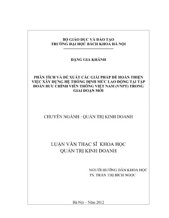 Luận văn Phân tích và đề xuất các giải pháp để hoàn thiện việc xây dựng hệ thống định mức lao động tại Tập đoàn Bưu chính Viễn Thông Việt Nam (vnpt) trong giai đoạn mới