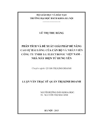 Luận văn Phân tích và đề xuất giải pháp để nâng cao sự hài lòng của cán bộ và nhân viên Công ty TNHH LG Electronic Việt Nam – Nhà máy Điện tử Hưng Yên