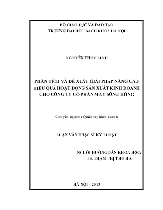 Luận văn Phân tích và đề xuất giải pháp nâng cao hiệu quả hoạt động sản xuất kinh doanh cho Công ty cổ phần May sông Hồng Luận văn Phân tích và đề xuất giải pháp nâng cao hiệu quả hoạt động sản xuất kinh doanh cho Công ty cổ phần May sông Hồng