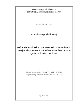 Luận văn Phân tích và đề xuất một số giải pháp cải thiện tình hình tài chính tại Công ty cổ phần Quốc tế Đông Dương Luận văn Phân tích và đề xuất một số giải pháp cải thiện tình hình tài chính tại Công ty cổ phần Quốc tế Đông Dương