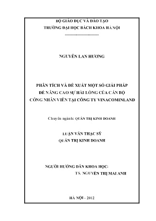 Luận văn Phân tích và đề xuất một số giải pháp để nâng cao sự hài lòng của cán bộ công nhân viên tại Công ty Vinacominland Luận văn Phân tích và đề xuất một số giải pháp để nâng cao sự hài lòng của cán bộ công nhân viên tại Công ty Vinacominland