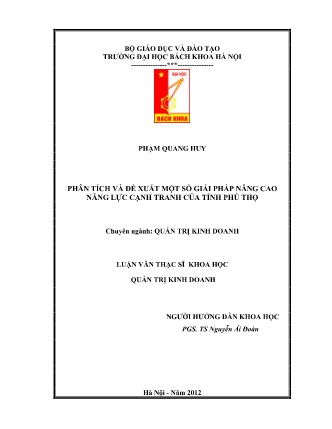 Luận văn Phân tích và đề xuất một số giải pháp nâng cao năng lực cạnh tranh của tỉnh Phú Thọ