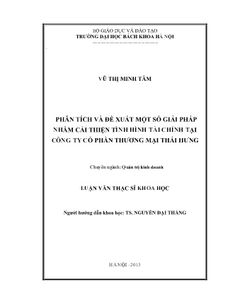 Luận văn Phân tích và đề xuất một số giải pháp nhằm cải thiện tình hình tài chính tại Công ty cổ phần Thương mại Thái Hưng