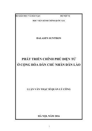 Luận văn Phát triển chính phủ điện tử ở Cộng hòa Dân chủ Nhân dân Lào Luận văn Phát triển chính phủ điện tử ở Cộng hòa Dân chủ Nhân dân Lào