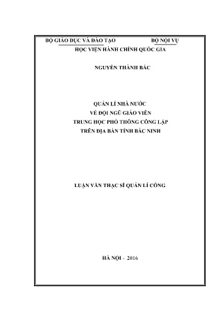 Luận văn Quản lí nhà nước về đội ngũ giáo viên Trung học Phổ thông công lập trên địa bàn tỉnh Bắc Ninh