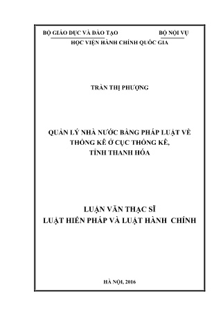 Luận văn Quản lý nhà nước bằng pháp luật về thống kê ở cục thống kê, tỉnh Thanh Hóa Luận văn Quản lý nhà nước bằng pháp luật về thống kê ở cục thống kê, tỉnh Thanh Hóa