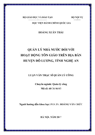 Luận văn Quản lý nhà nước đối với hoạt động tôn giáo trên địa bàn huyện Đô Lương, tỉnh Nghệ An Luận văn Quản lý nhà nước đối với hoạt động tôn giáo trên địa bàn huyện Đô Lương, tỉnh Nghệ An