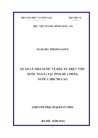 Luận văn Quản lý nhà nước về đầu tư trực tiếp nước ngoài tại tỉnh Hủa Phăn, nước CHDCND Lào Luận văn Quản lý nhà nước về đầu tư trực tiếp nước ngoài tại tỉnh Hủa Phăn, nước CHDCND Lào