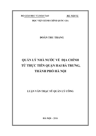 Luận văn Quản lý nhà nước về địa chính từ thực tiễn Quận Hai Bà Trưng, Thành phố Hà Nội