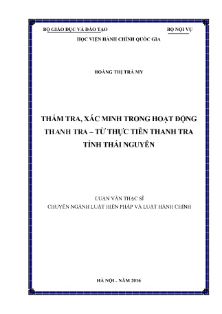 Luận văn Thẩm tra, xác minh trong hoạt động thanh tra – từ thực tiễn thanh tra tỉnh Thái Nguyên Luận văn Thẩm tra, xác minh trong hoạt động thanh tra – từ thực tiễn thanh tra tỉnh Thái Nguyên