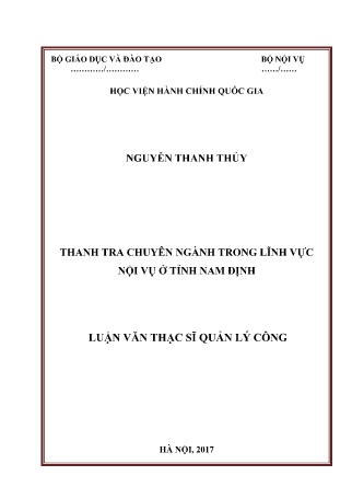 Luận văn Thanh tra chuyên ngành trong lĩnh vực nội vụ ở tỉnh Nam Định Luận văn Thanh tra chuyên ngành trong lĩnh vực nội vụ ở tỉnh Nam Định