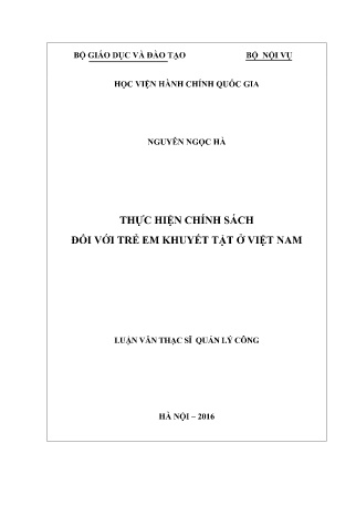 Luận văn Thực hiện chính sách đối với trẻ em khuyết tật ở Việt Nam Luận văn Thực hiện chính sách đối với trẻ em khuyết tật ở Việt Nam