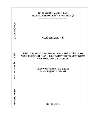 Luận văn Thực trạng và một số giải pháp nhằm nâng cao năng lực cạnh tranh trong hoạt động xuất khẩu của Tổng công ty May 10