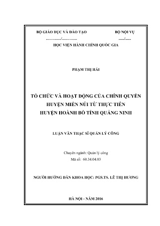 Luận văn Tổ chức và hoạt động của chính quyền huyện miền núi từ thực tiễn huyện Hoành Bồ tỉnh Quảng Ninh