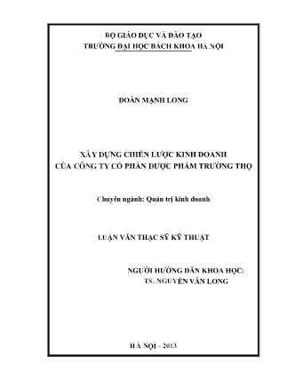 Luận văn Xây dựng chiến lược kinh doanh của Công ty cổ phần Dược phẩm Trường Thọ Luận văn Xây dựng chiến lược kinh doanh của Công ty cổ phần Dược phẩm Trường Thọ